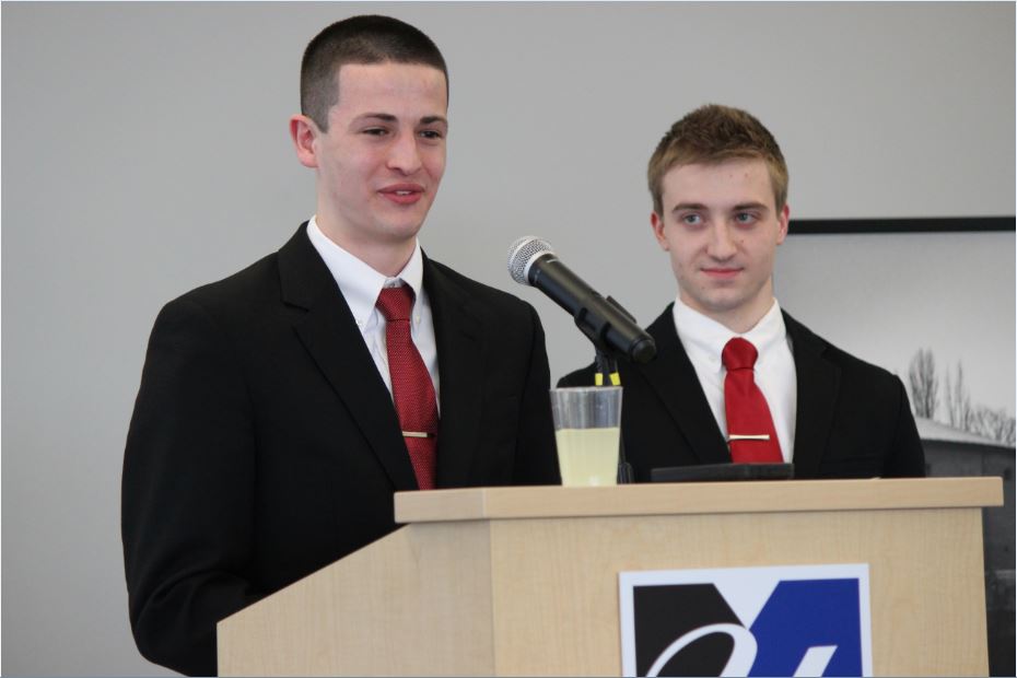 President and vice president candidates James Christopher (left) and Jesse Kruszka (right) deliver their opening statement. (Mariah Alix/Connector)